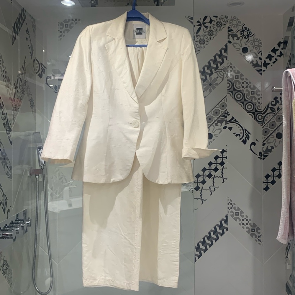 VTG Orna FarhoRARE Made in 🇫🇷 100% Silk Off White 2 Pieces High Rise Pants Set - Picture 3 of 17